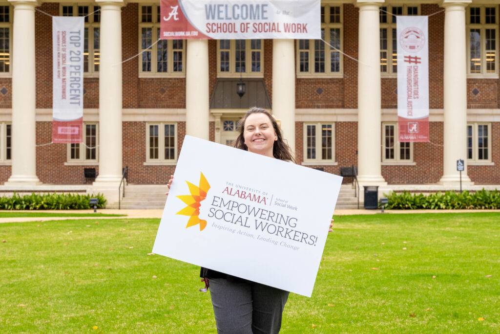 Little Hall and sign advertising social work month 2024 - Empowering Social Workers.