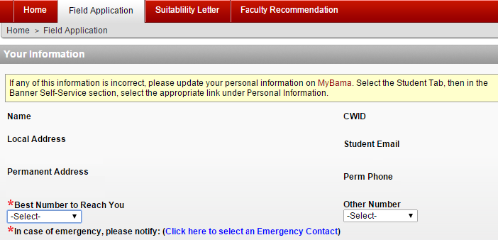 screen shot of the contact info screen in SWIS