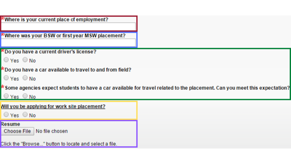 List employment and location of BSW and MSW placements