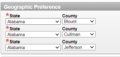 a screenshot of the geographic preference screen