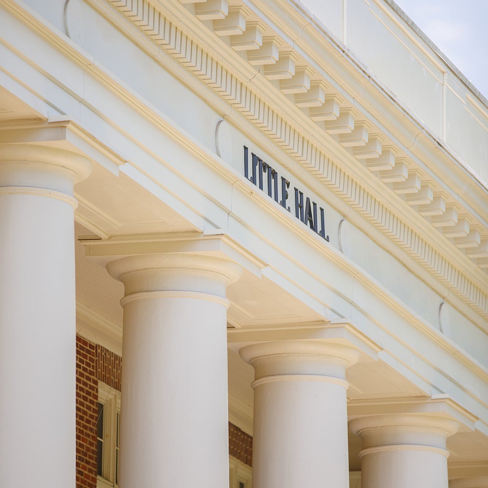 detail of tops of columns at the front of Little Hall