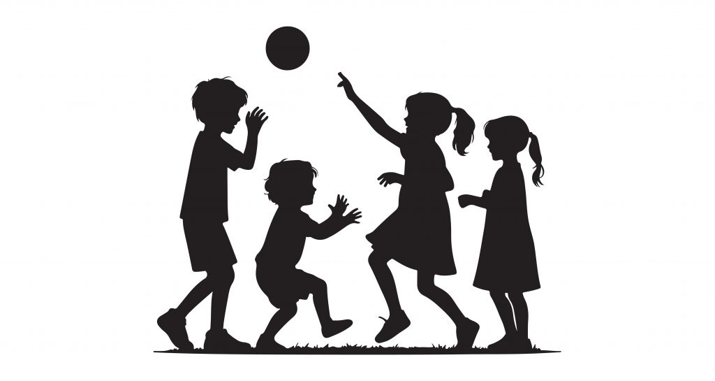 Children playing silhouettes vector illustration.