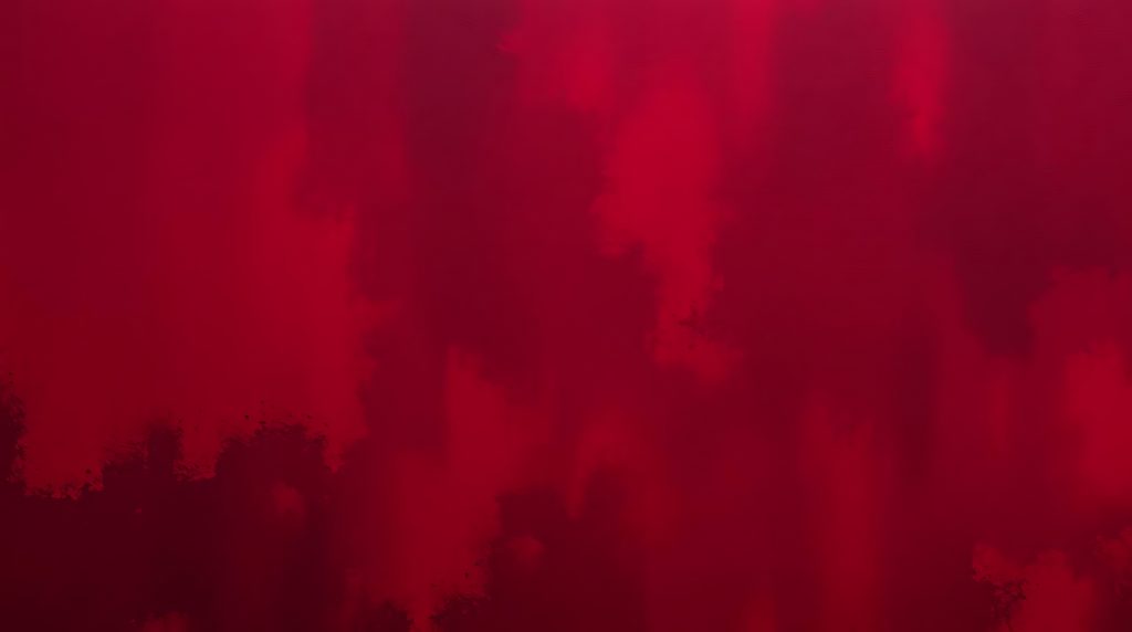 A rich, deep red background featuring soft, diffused cloud-like shapes