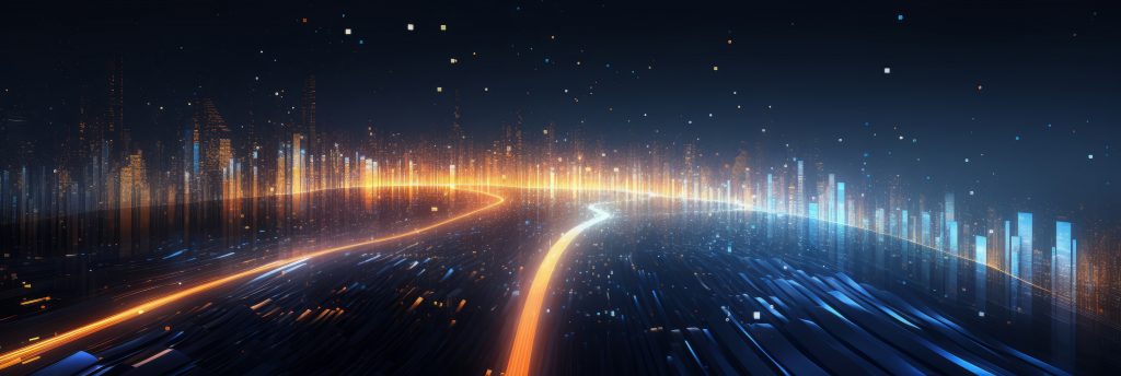 Dynamic AI data flow background with streams of light. Generative AI